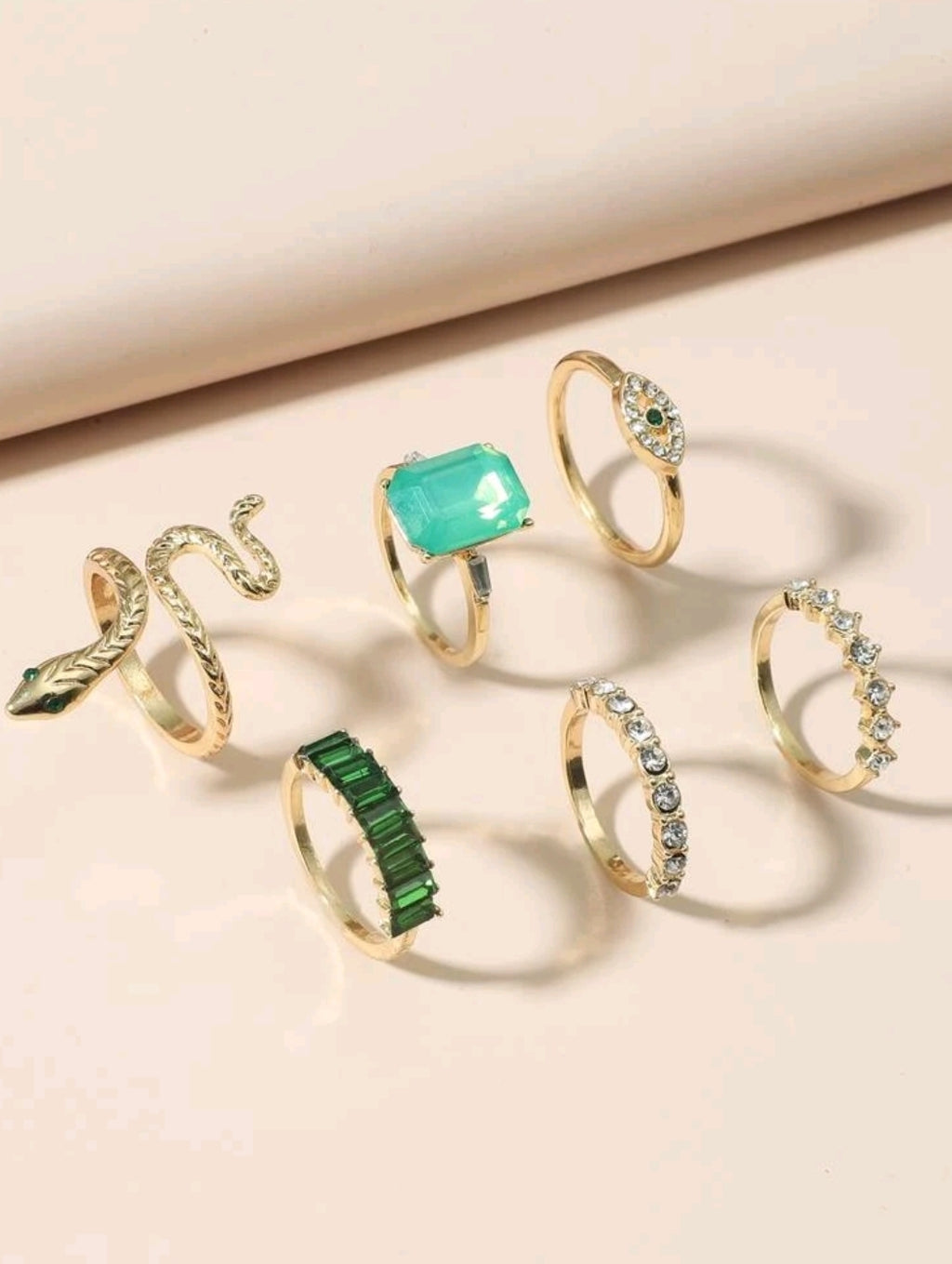Emerald Charm Ring Set